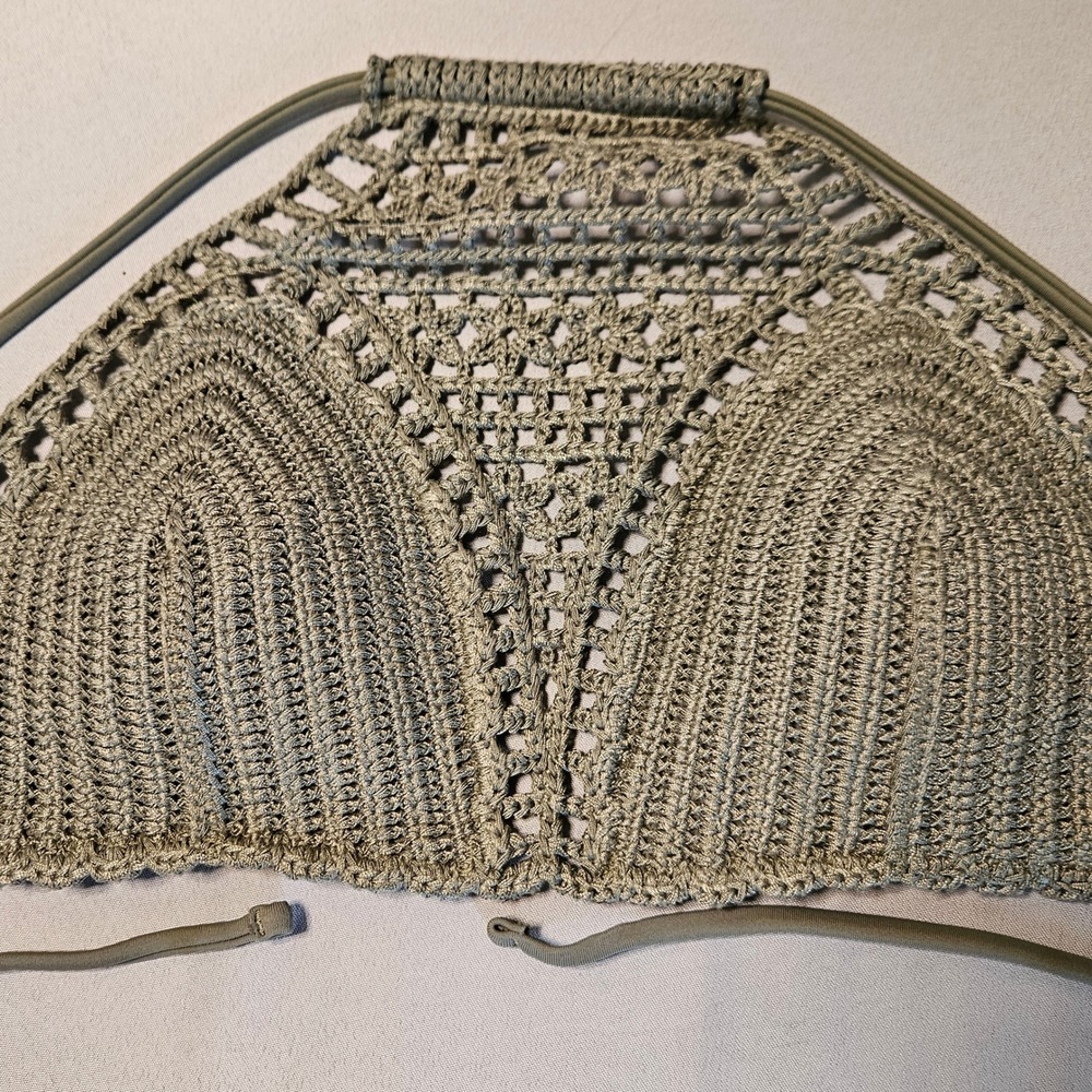 Abercrombie & Fitch Bikini Top Womens S Green Crochet Halter Swimwear High Neck